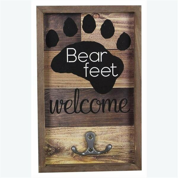 Youngs Wood Framed Bear Paw Designed Wall Hook Welcome 11022